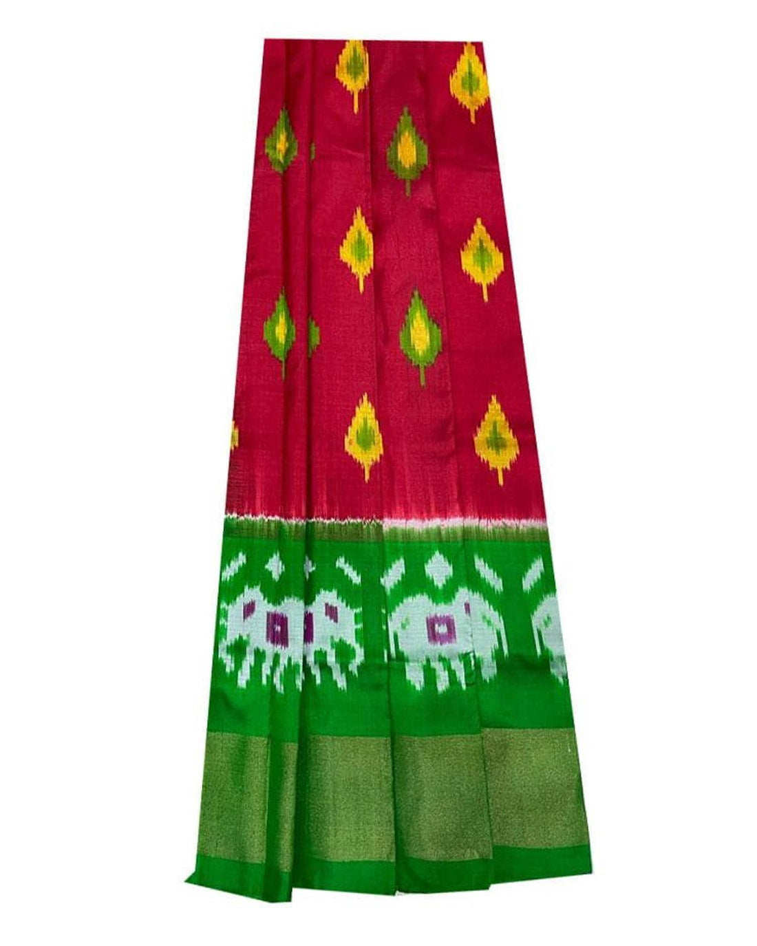 POCHAMPALLY IKKAT KIDS RED WITH GREEN COLOR LEHENGA - pochampallysarees.com