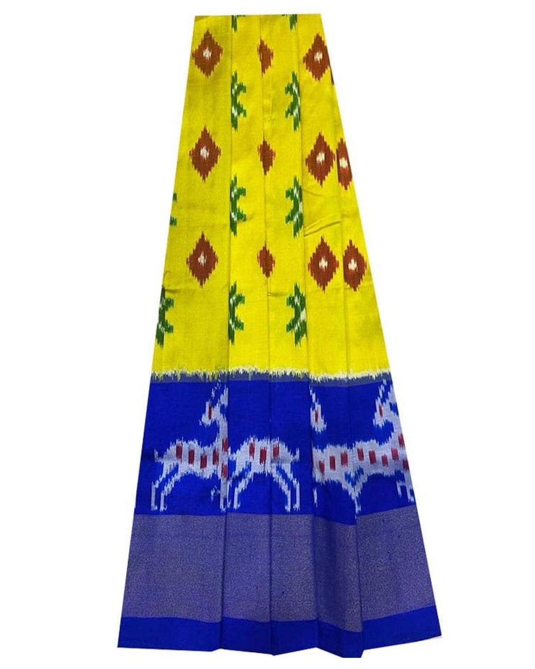 POCHAMPALLY IKKAT KIDS YELLOW WITH BLUE COLOR LEHENGA - pochampallysarees.com