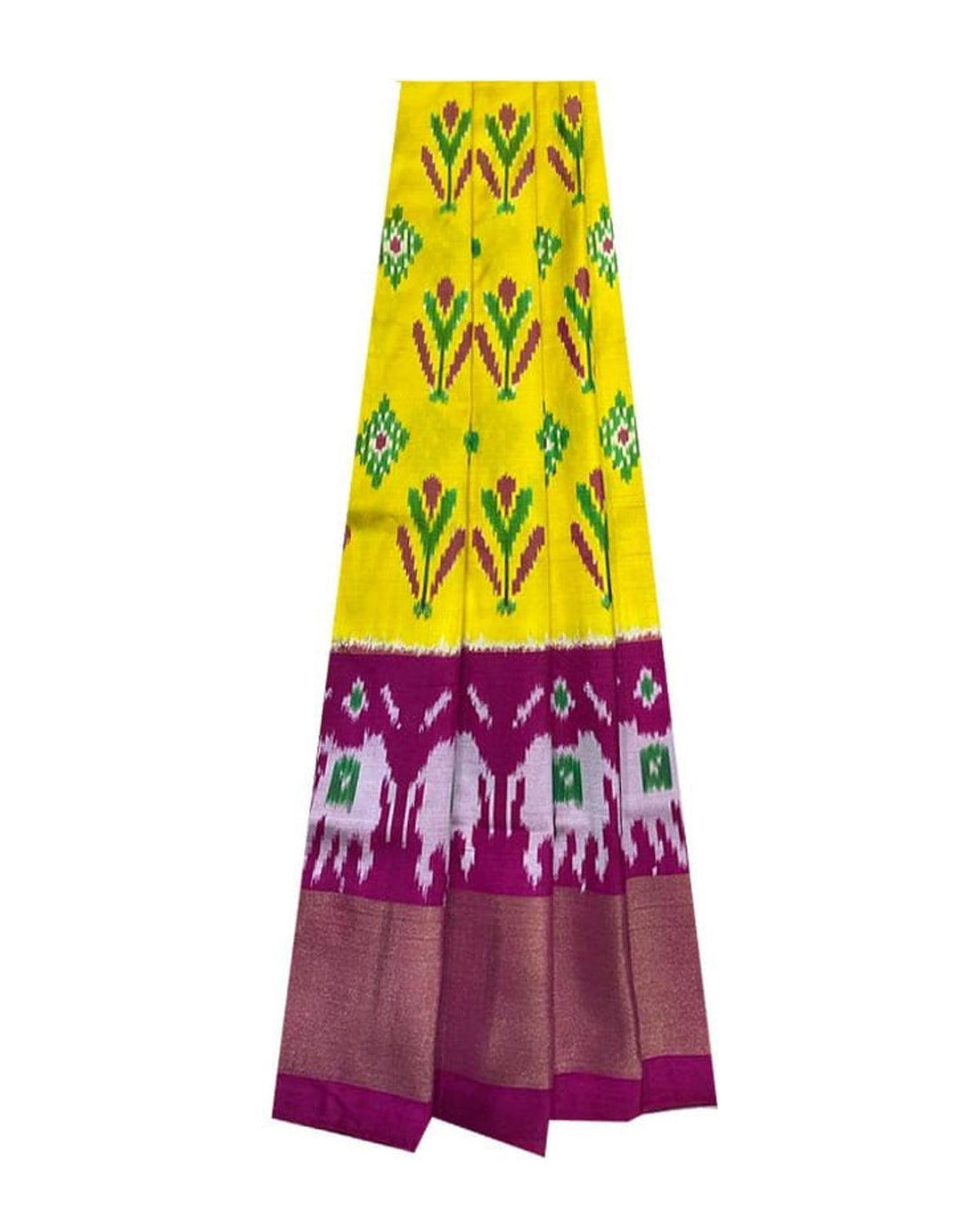 POCHAMPALLY IKKAT KIDS YELLOW WITH PINK COLOR LEHENGA - pochampallysarees.com