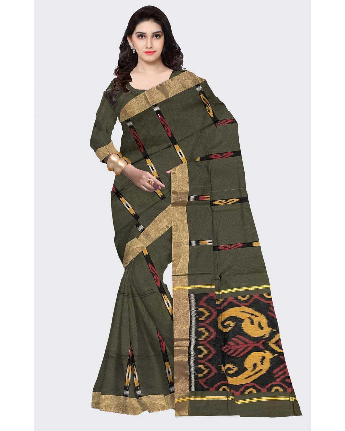 POCHAMPALLY IKKAT SICO DARK GRAY COLOR SAREE - pochampallysarees.com