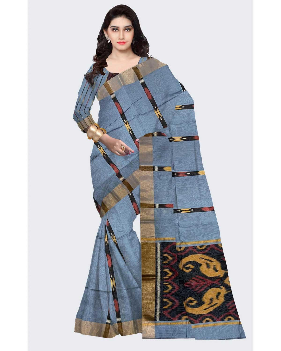 POCHAMPALLY IKKAT SICO GRAY COLOR SAREE-09 - pochampallysarees.com