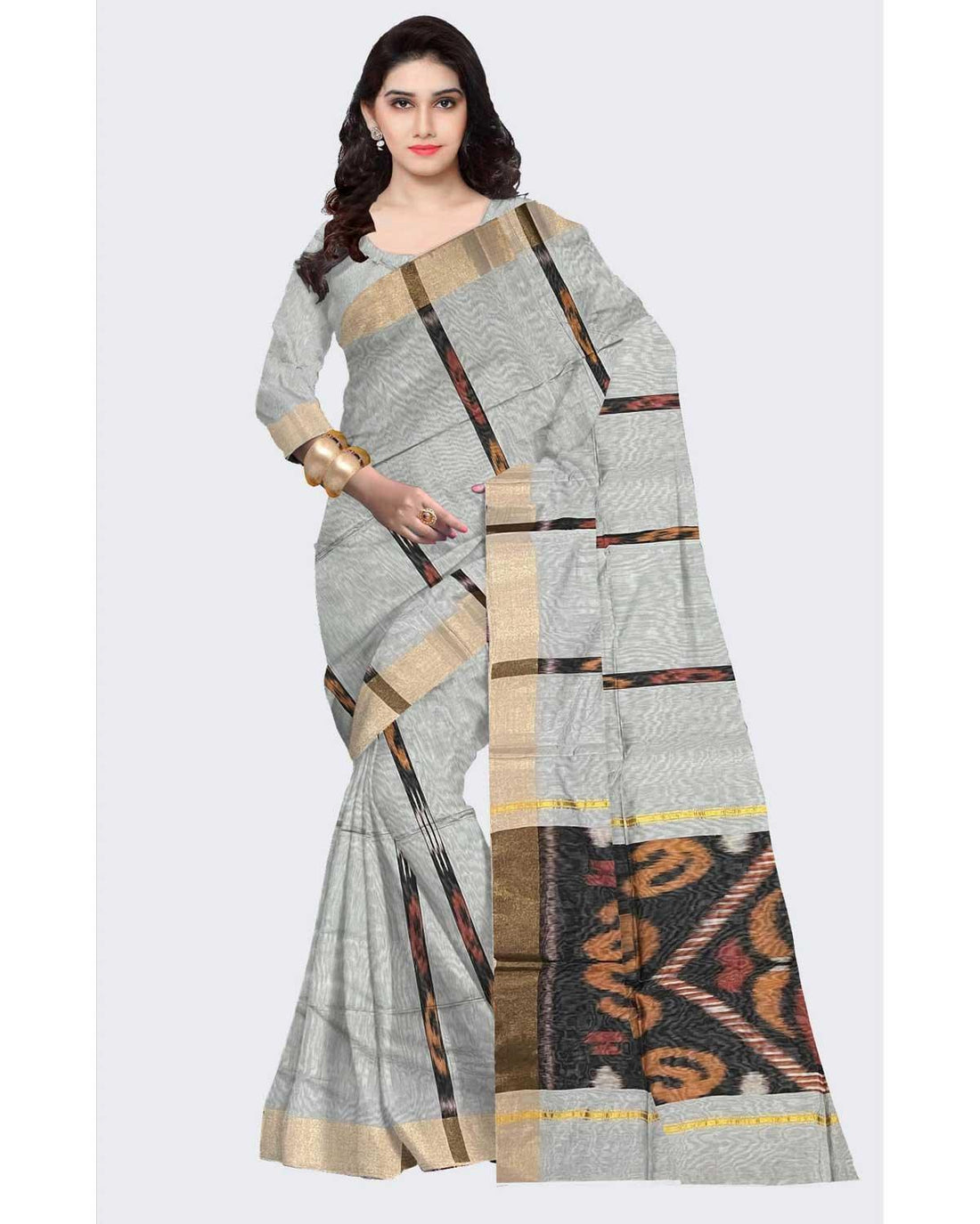 POCHAMPALLY IKKAT SICO LIGHT GRAY COLOR SAREE - pochampallysarees.com