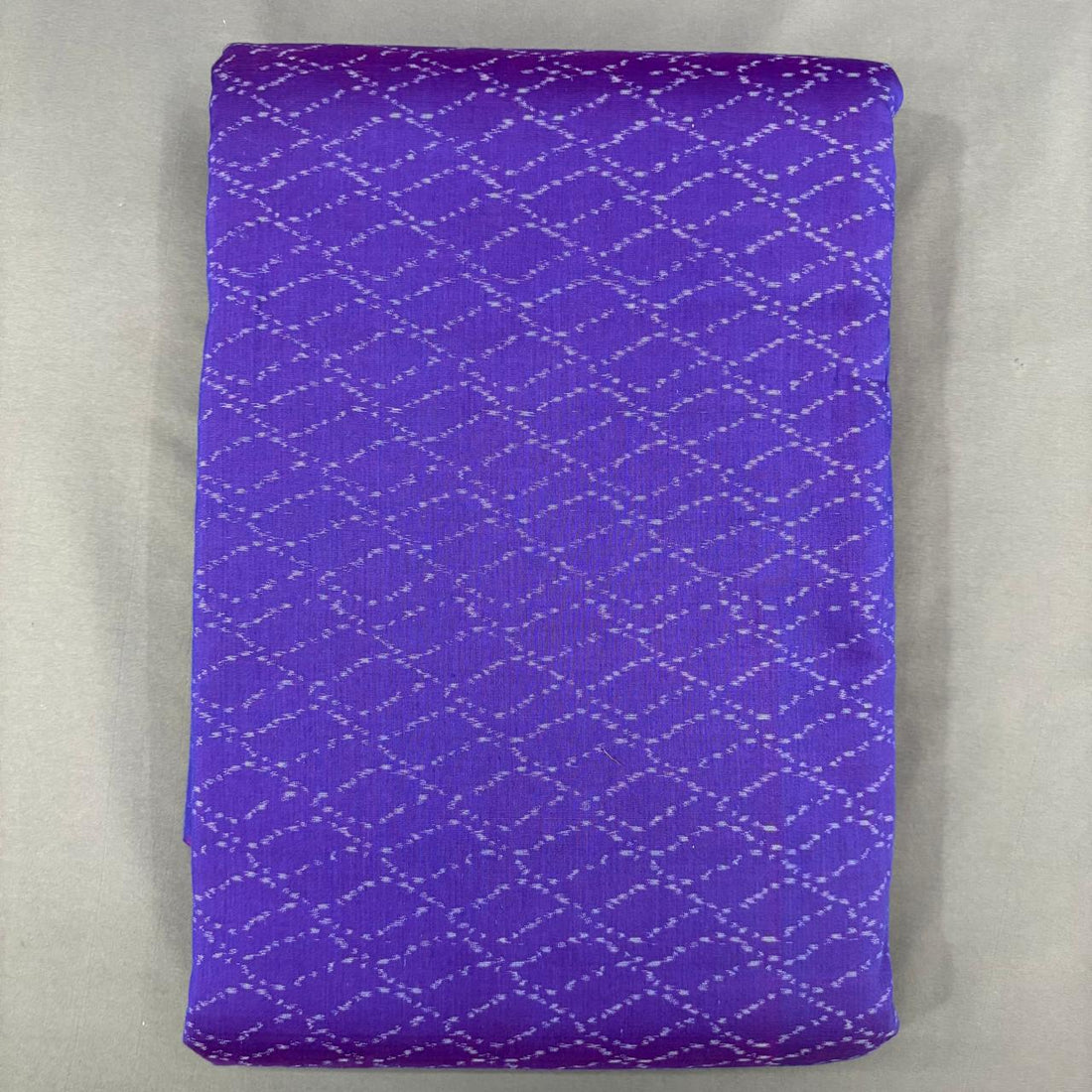 Handwoven Pochampally Ikkat Sico purple fabric with diamond grid pattern