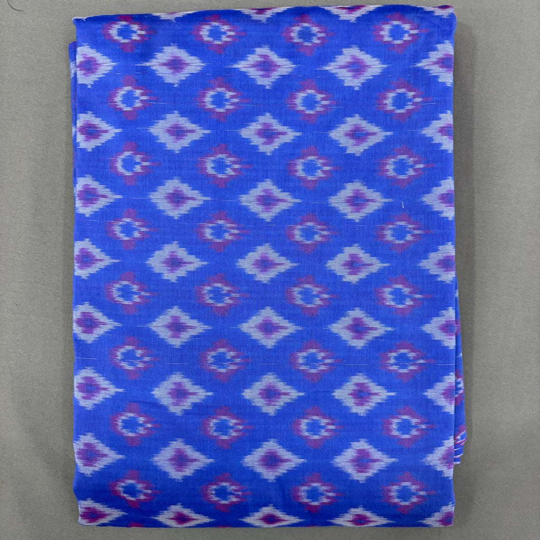 Handwoven Pochampally Ikkat Sico royal blue dress material fabric with lavender and magenta diamond motifs