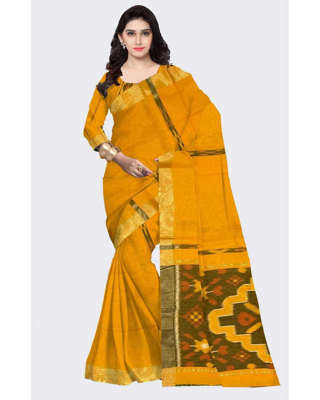 POCHAMPALLY IKKAT SICO YELLOW COLOR SAREE - pochampallysarees.com