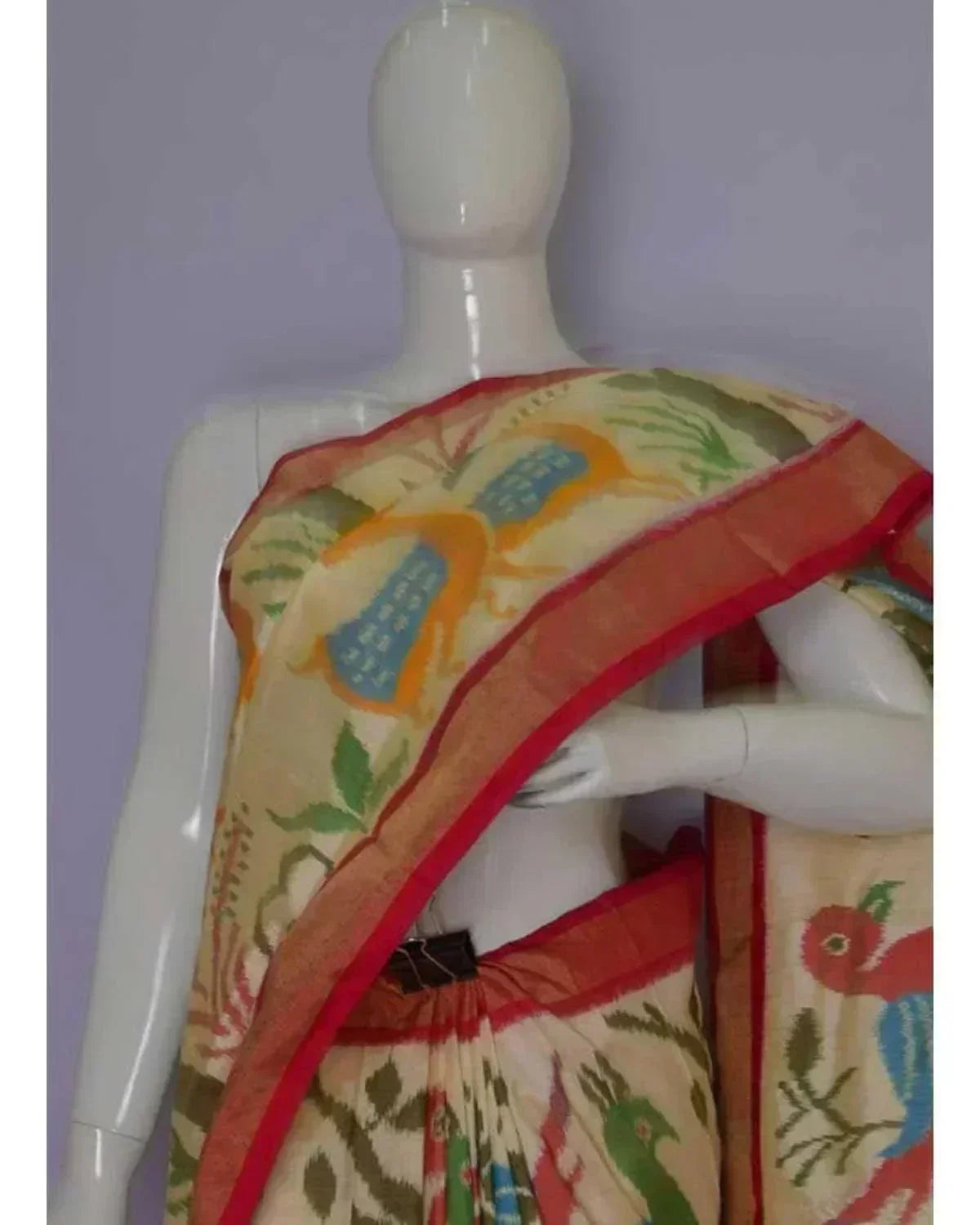 Pochampally Ikkat Silk Cream Pink - pochampallysarees.com