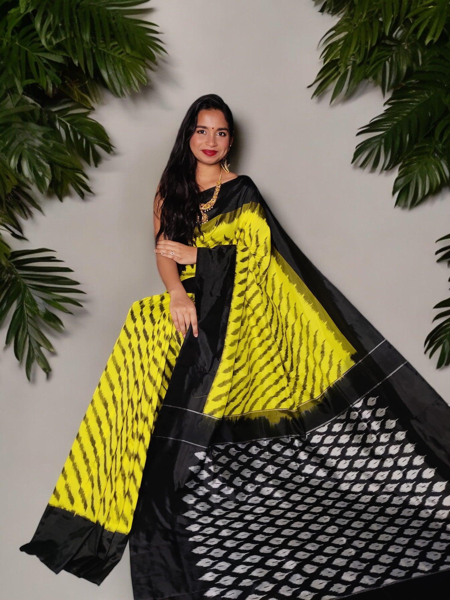 Pochampally Ikkat Silk Yellow Black –