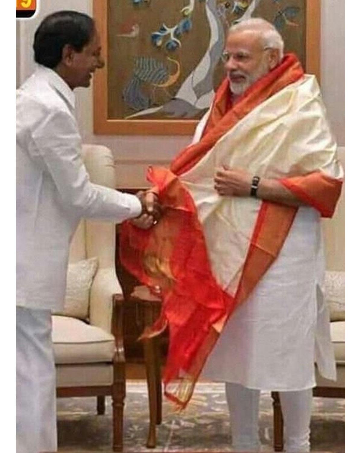 PRIME MINISTER NARENDRA MODI DUPATTA CREAM WITH RED COLOR PLAIN DUPATTA - pochampallysarees.com