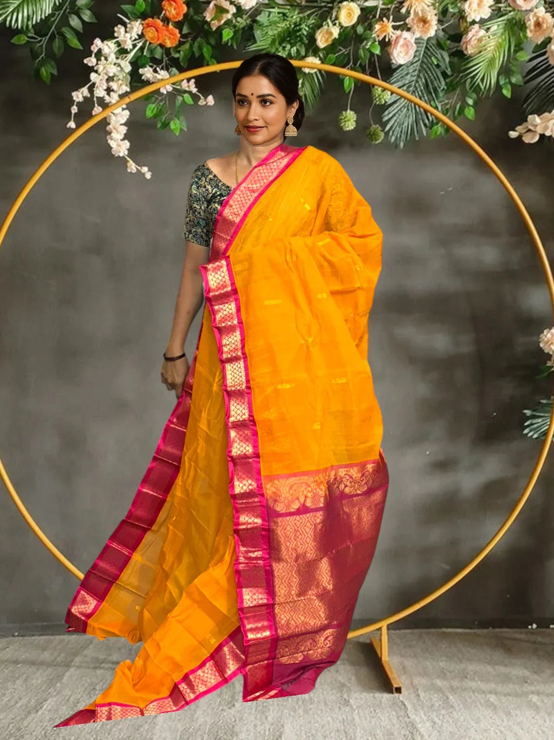 PURE GADWAL COTTON YELLOW SARI - pochampallysarees.com