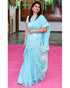 PURE LINEN LATEST ANANDA BLUE COLOR SAREE - pochampallysarees.com