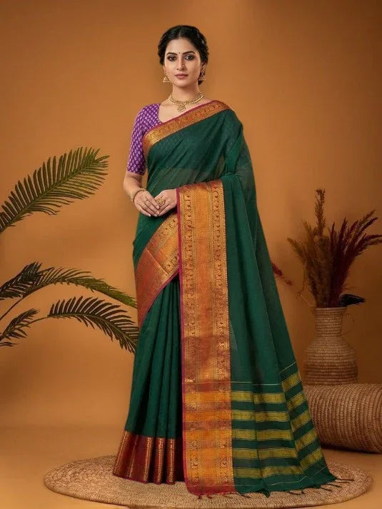 pure-narayanpet-cotton-plain-green-pochampallysarees-com