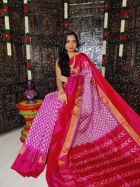 Pure Pochampally Ikat Silk Pink