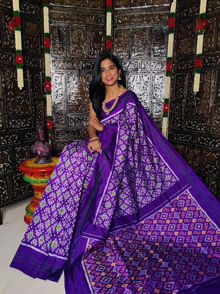 Pure Pochampally Ikat Silk Purple - pochampallysarees.com