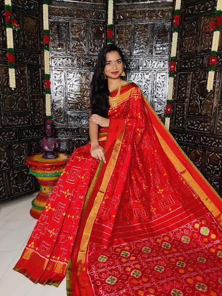 Pure Pochampally Ikat Silk Red Saree - pochampallysarees.com
