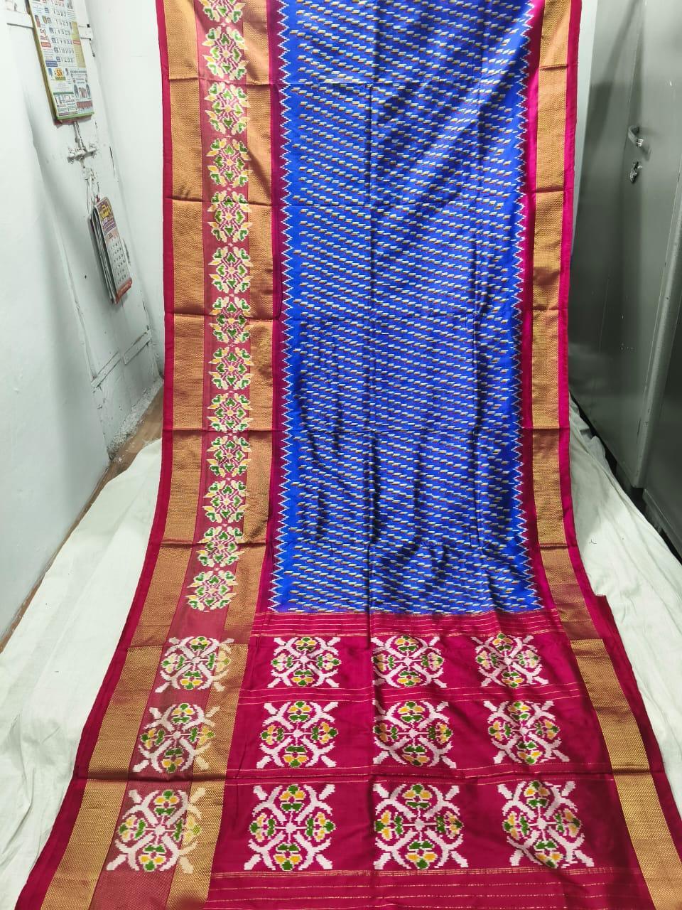 Pure Pochampally Ikkat Silk Blue Pink - pochampallysarees.com