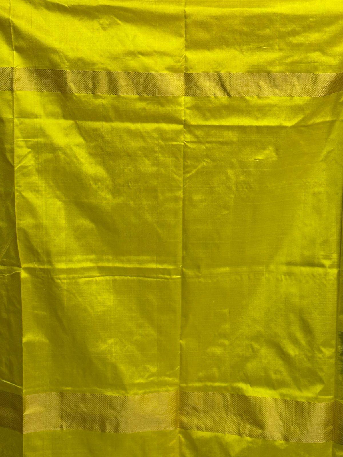 Pure Pochampally Ikkat Silk Blue Yellow Sari - pochampallysarees.com