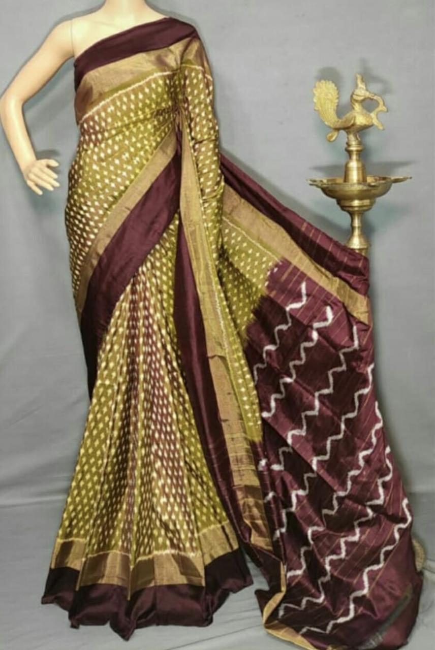 Pure Pochampally Ikkat Silk Chocolate - pochampallysarees.com