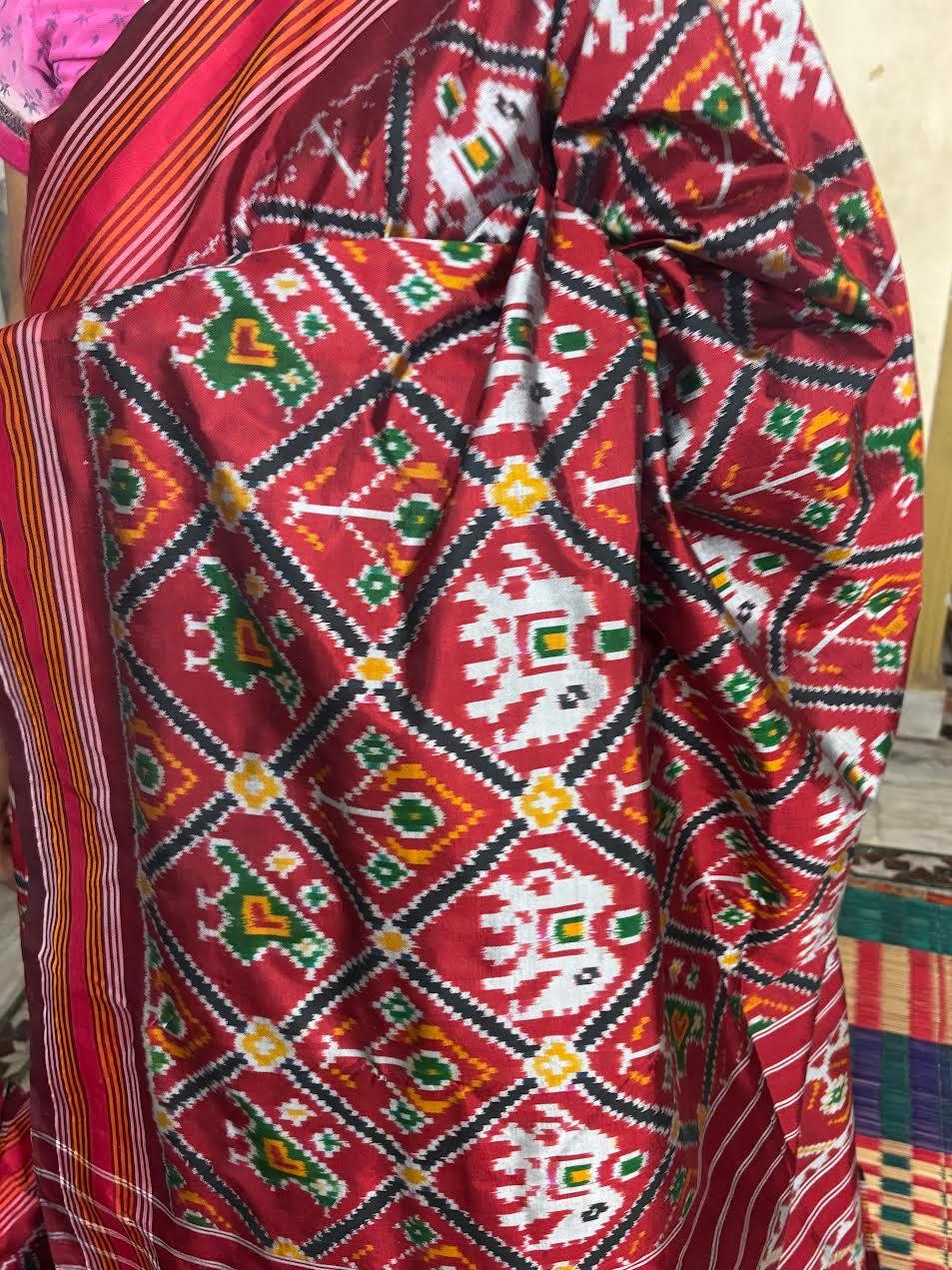 Pure Pochampally Ikkat Silk Patola Maroon Sari - pochampallysarees.com