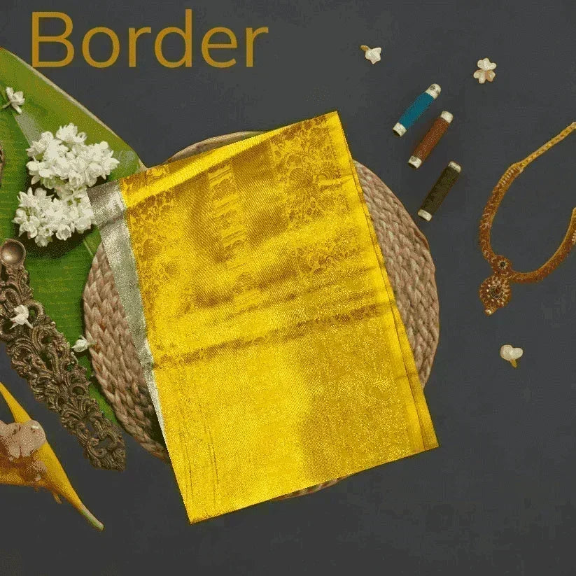 PURE SOFT SILK KANCHI BORDER YELLOW MIDDLE GRAY - pochampallysarees.com