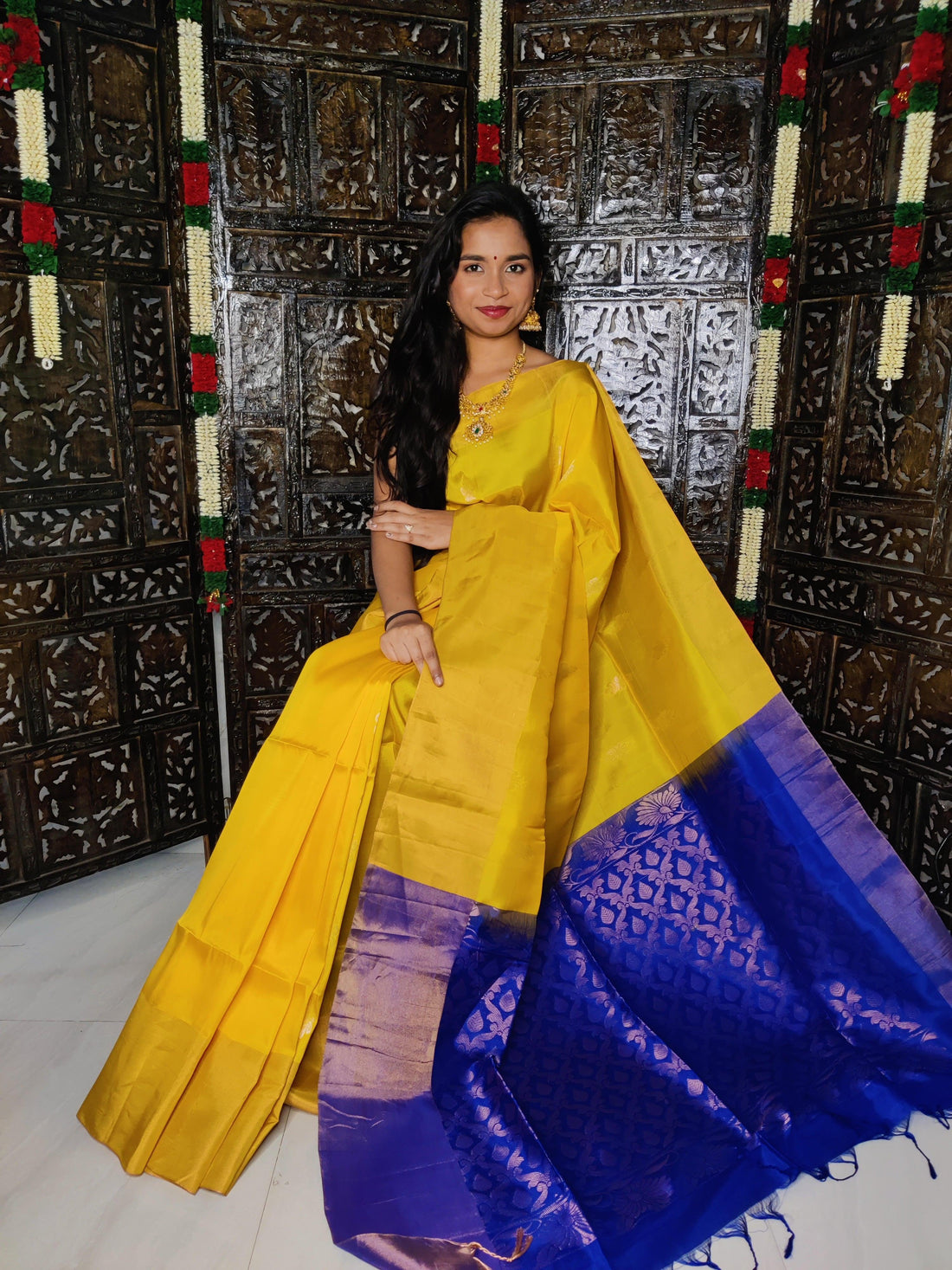 Pure Soft Silk Saree Yellow With Blue Online Shopping - pochampallysarees.com