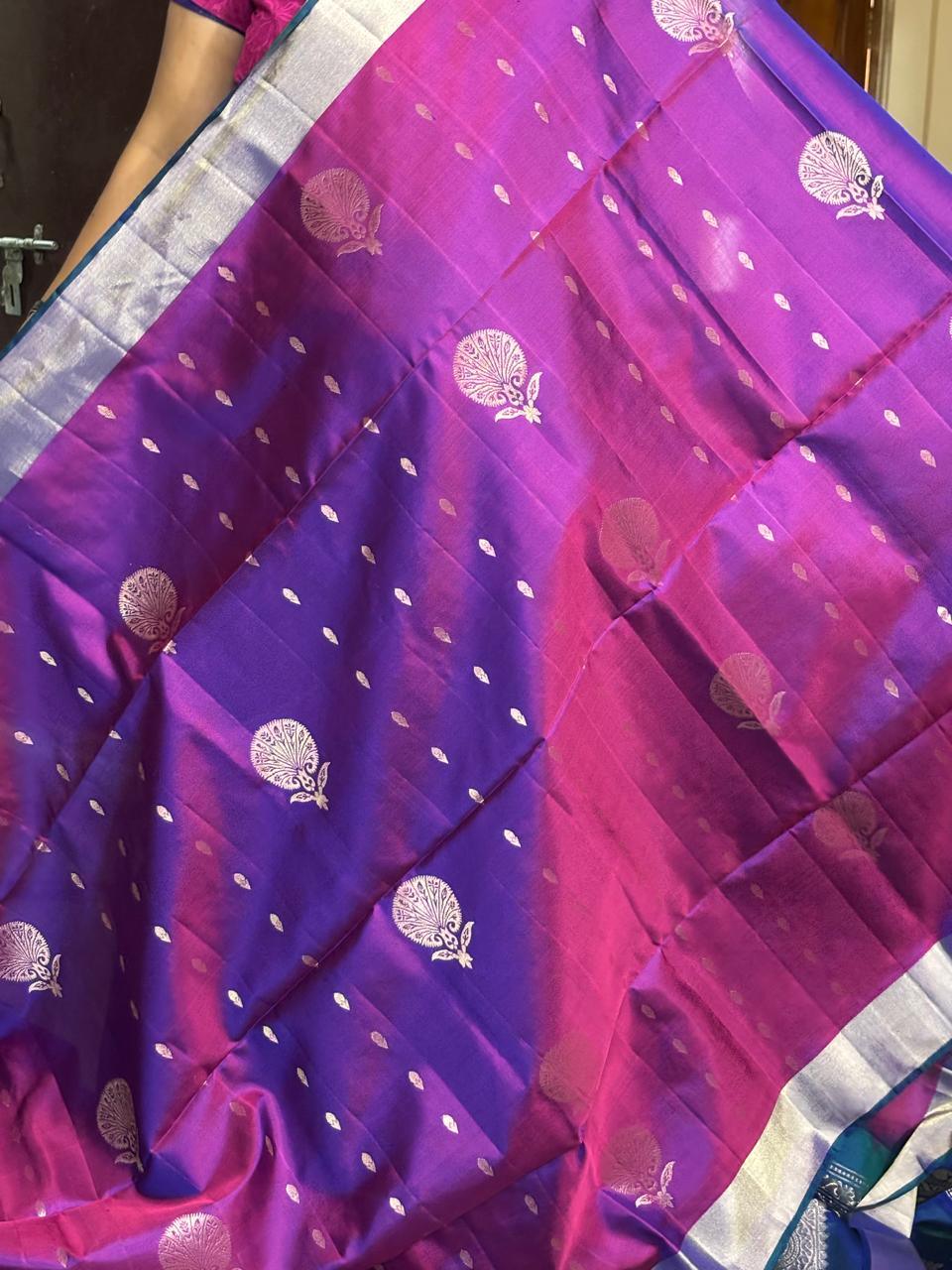 Purple Blue Color Designer Kanchi Pure Soft Silk Saree - pochampallysarees.com