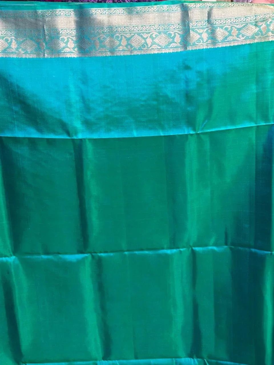 Kanchi Pure Soft Silk Ikkat Purple and Rama Green Saree - pochampallysarees.com