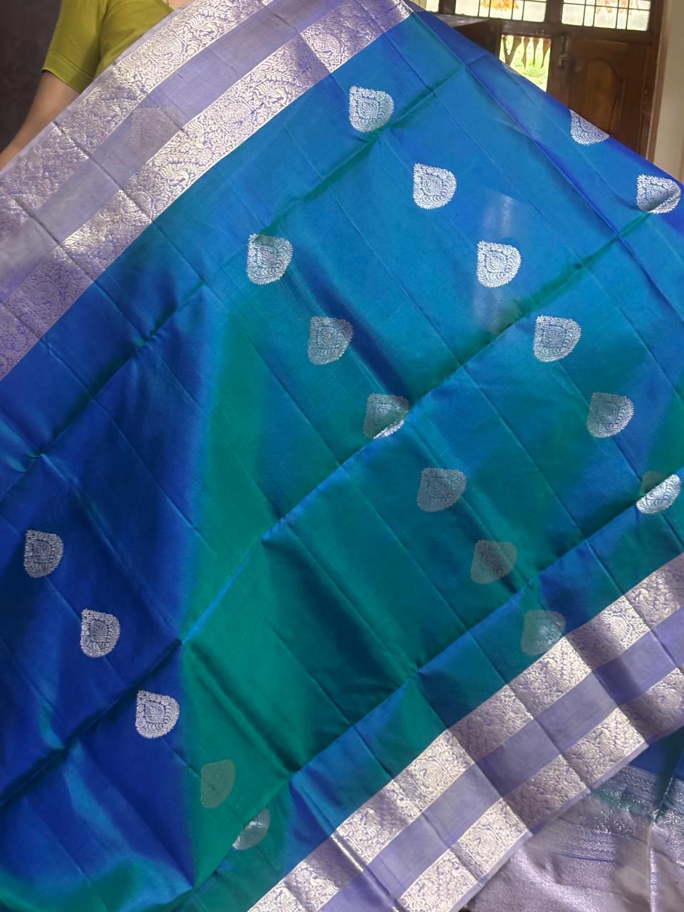 Rama Green Color Designer Kanchi Pure Soft Silk Saree - pochampallysarees.com