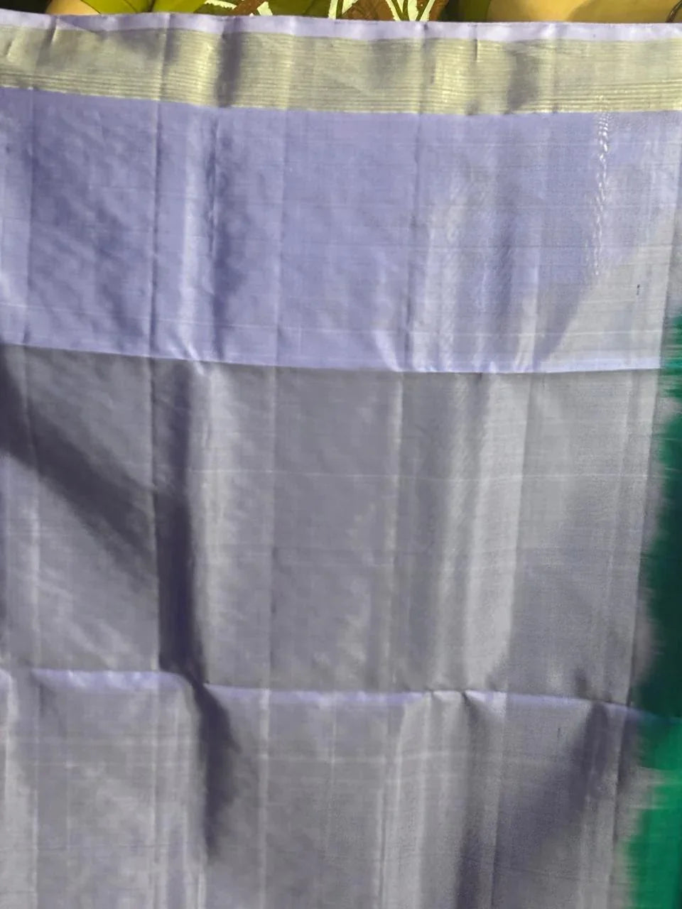 PURE SOFT SILK SAREE RAMA GREEN AND PURPLE WITH ALLOVER ZARI WEAVES BUTTAS IN BORDER KANCHI STYLE - pochampallysarees.com