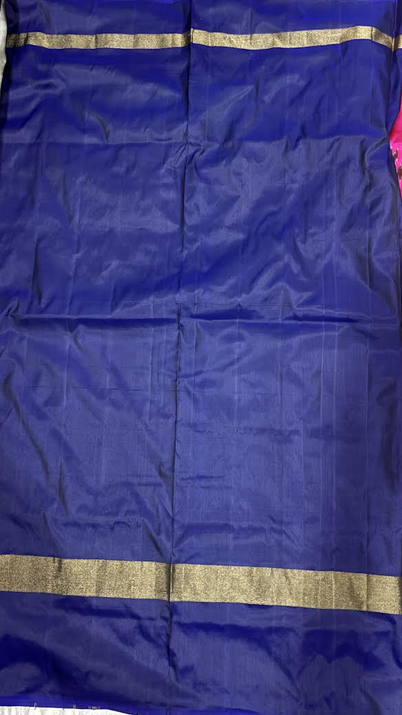 Vibrant Magenta Pink & Navy Blue Pure Ikkat Silk Saree with Geometric Motifs