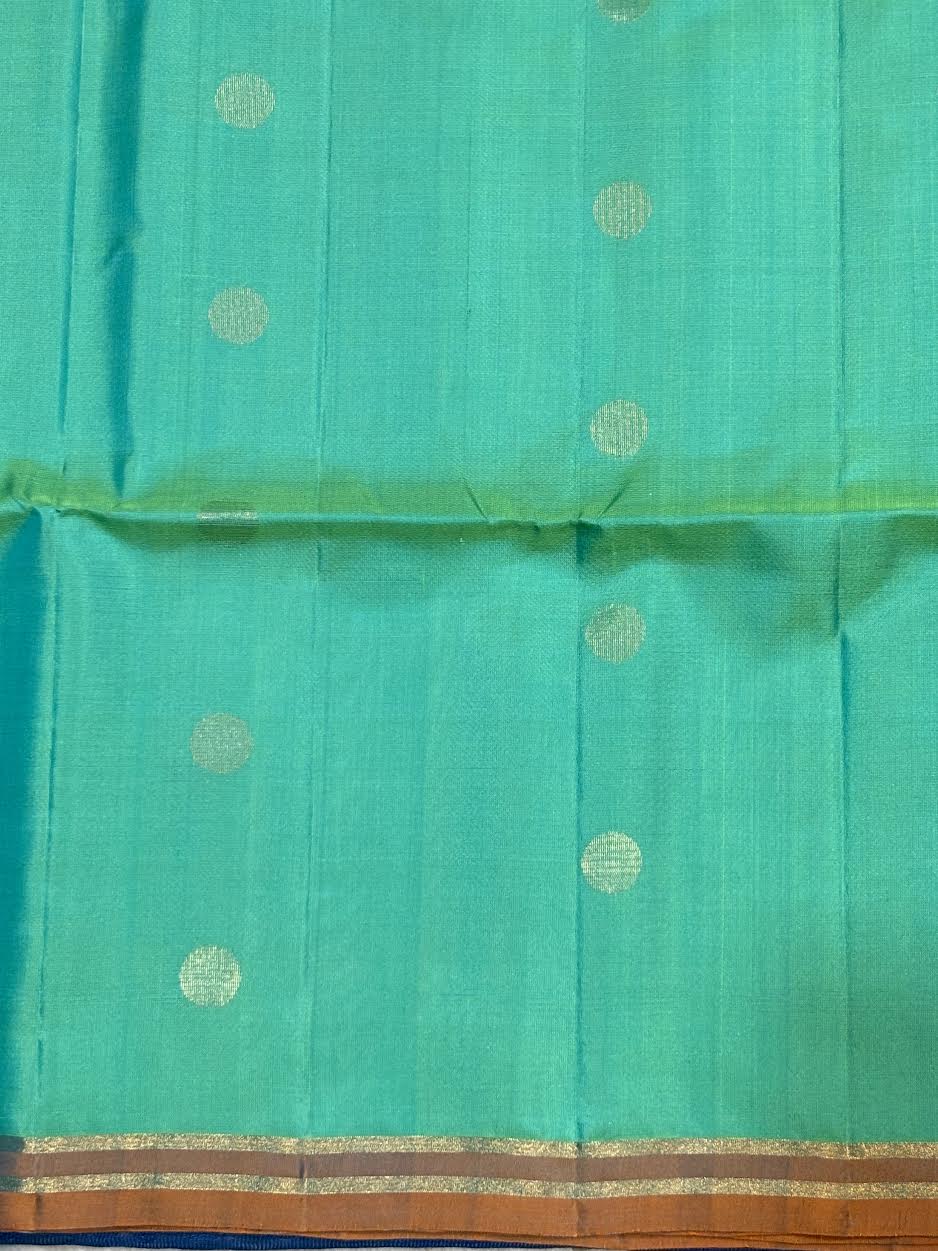 Silk Mark Certified Sea Green & Rust Orange Kanchi Soft Silk Saree with Brocade Pallu