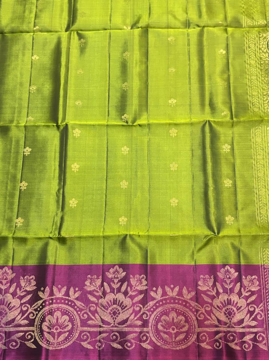 Leaf Olive Green & Deep Magenta Kanchipuram Soft Silk Saree (Silk Mark Certified)