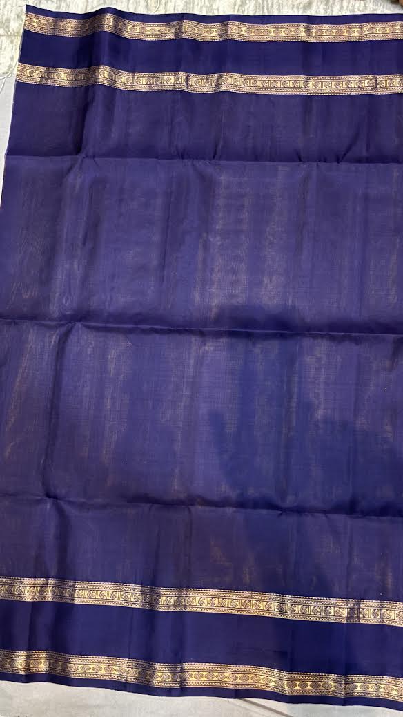 Yellow & Navy Blue Pure Kanchipuram Pattu Saree With Price