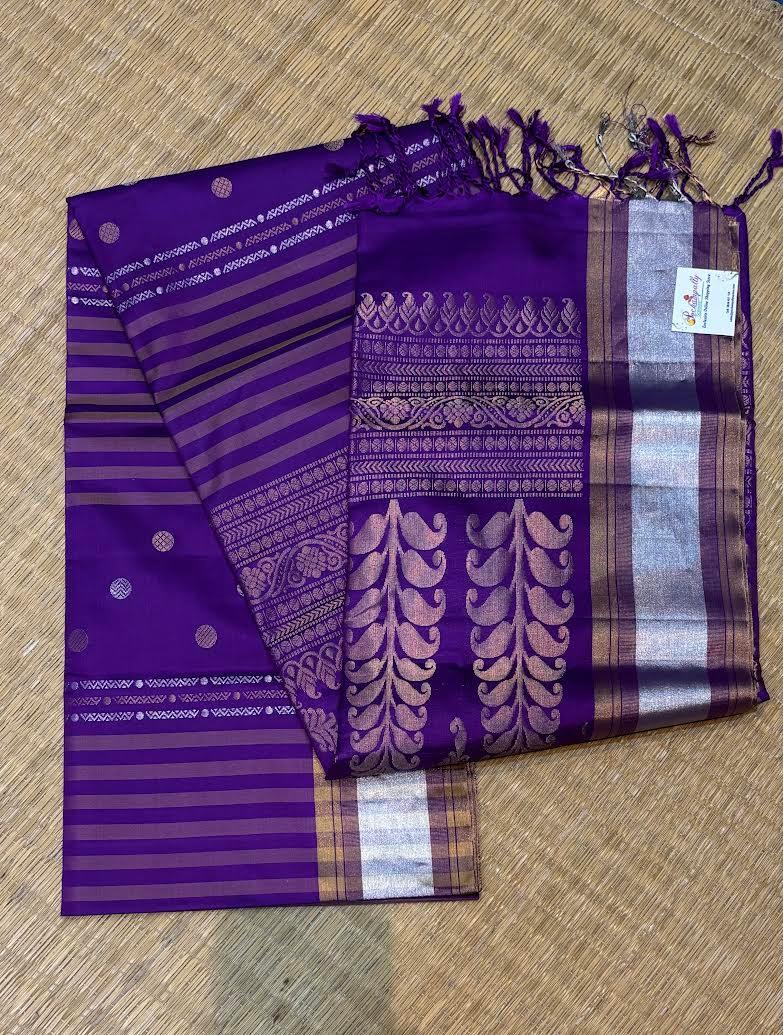 Elegant Purple Kanchi Soft Silk Saree with Zari Border - pochampallysarees.com