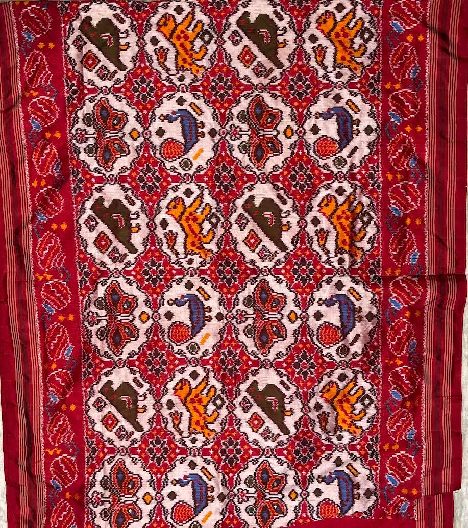 Authentic Pochampally Ikkat Patola Silk Saree with Traditional Elephant & Cart Motifs - pochampallysarees.com