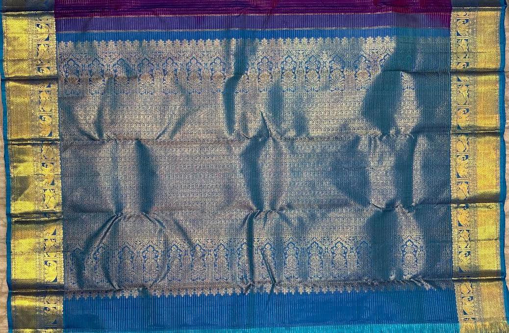 Kanchipuram Pattu Sarees | Pure Kanchi Silk Saree with Sky Blue Pallu - pochampallysarees.com
