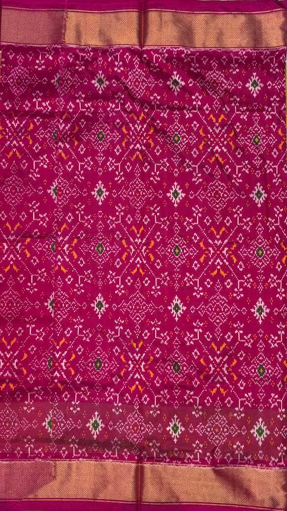 Authentic Pure Ikkat Silk Saree in Yellow & Magenta with Traditional Motifs - pochampallysarees.com