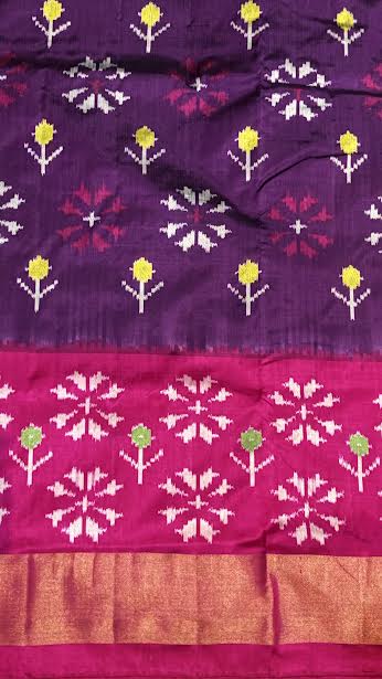 Regal Deep Purple & Pink Ikat Silk Saree with Rich Gold Zari