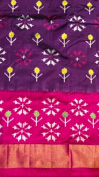 Regal Deep Purple & Pink Ikat Silk Saree with Rich Gold Zari - pochampallysarees.com