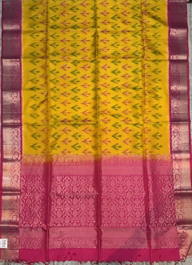 Kanchi Soft Silk Ikat Body Saree with Pink Pallu