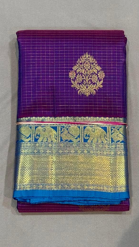 Kanchipuram Pattu Sarees | Pure Kanchi Silk Saree with Sky Blue Pallu - pochampallysarees.com