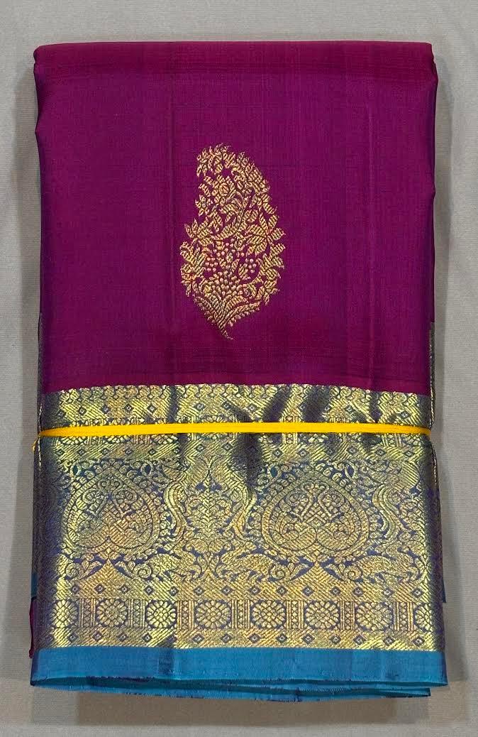 Authentic Pure Kanchipuram Pattu Saree | Purple & Blue - pochampallysarees.com