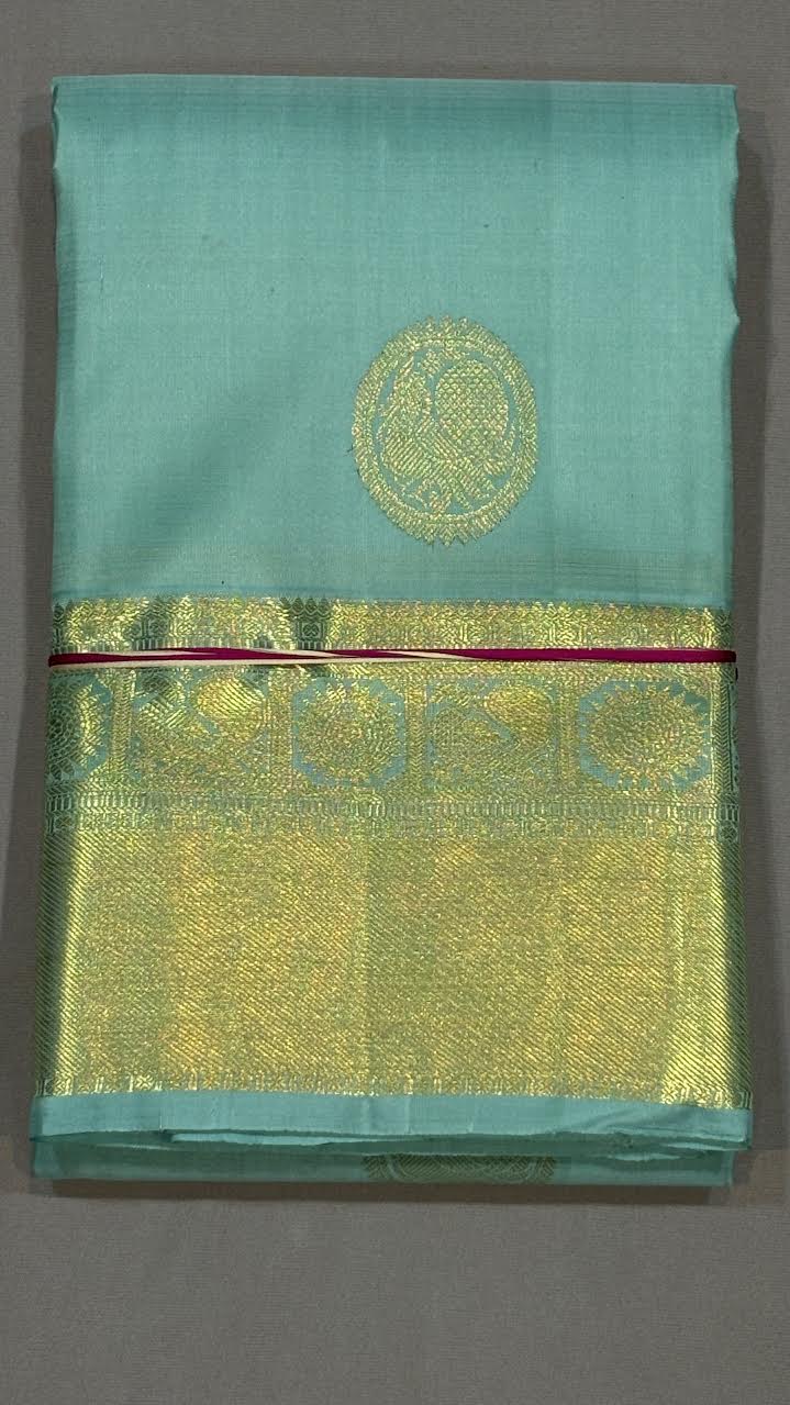 Light Blue Pure Kanchipuram Pattu Saree with Gold Zari | Authentic Kanchi Sarees