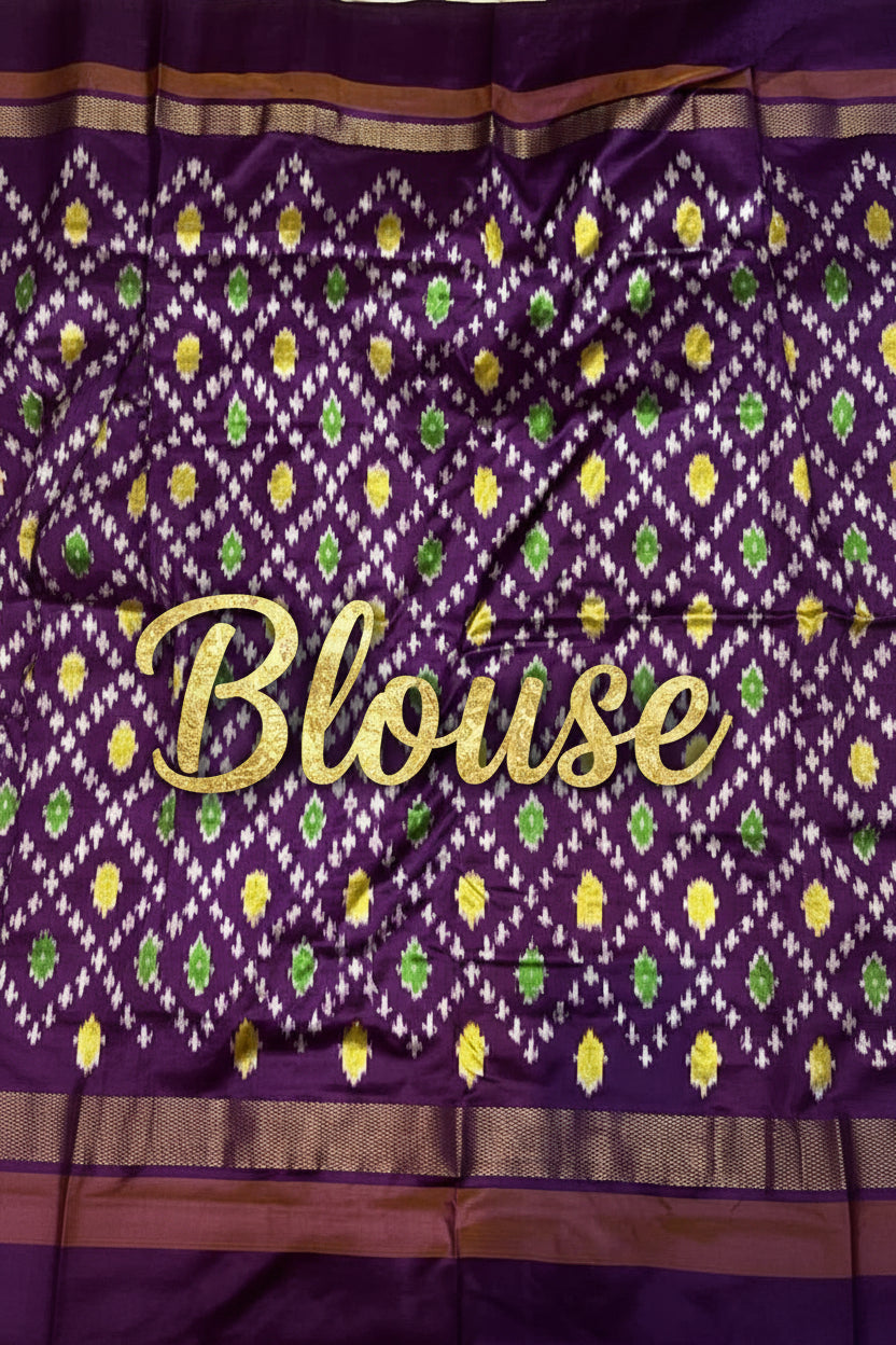 Elegant Off-White & Purple Ikat Silk Saree with Temple Border