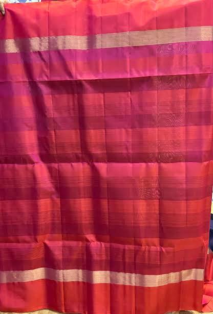 Kanchi Soft Silk Saree in Regal Navy Blue with Contrast Pink & Orange Zari Border