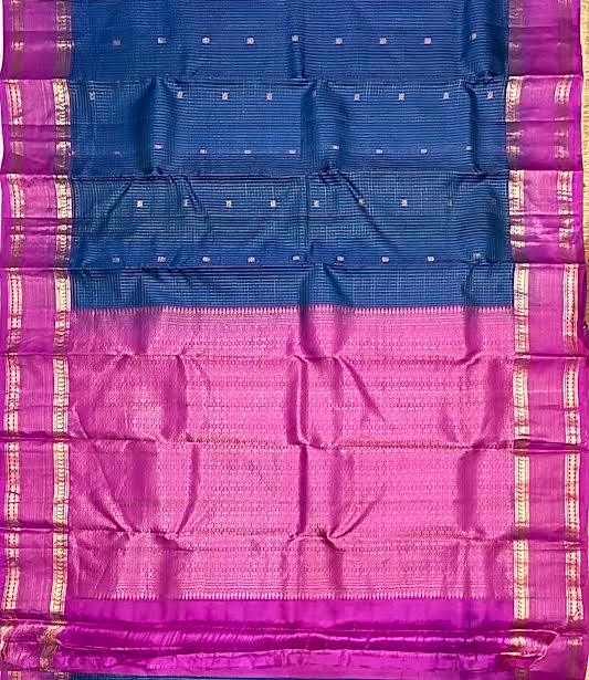 Royal Blue & Magenta Kanchi Soft Silk Saree with Zari Pallu