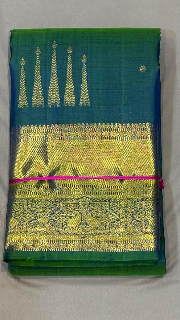 Exquisite Teal Blue Kanchipuram Pattu Saree with Price | Bridal Silk - pochampallysarees.com