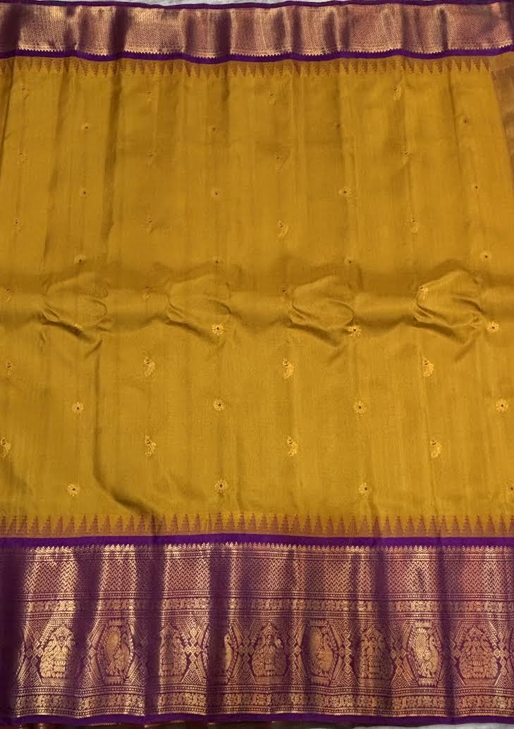 Gadwal Silk Sarees: Festive Mustard Yellow & Lavender Handloom Classics - pochampallysarees.com