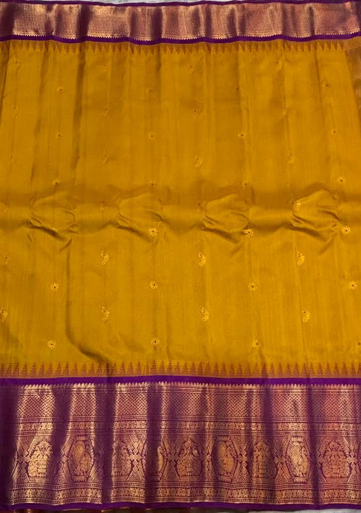 Gadwal Silk Sarees: Festive Mustard Yellow & Lavender Handloom Classics - pochampallysarees.com