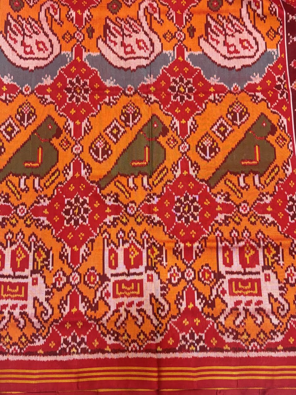 Authentic Red and Orange Ikkat Real Patola Silk Saree