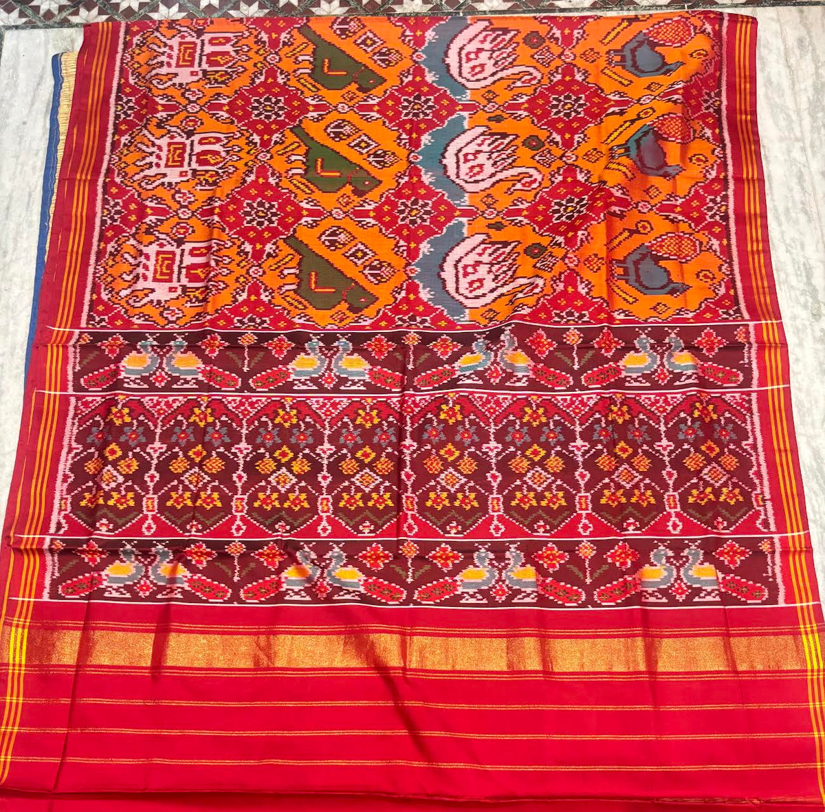 Authentic Red and Orange Ikkat Real Patola Silk Saree